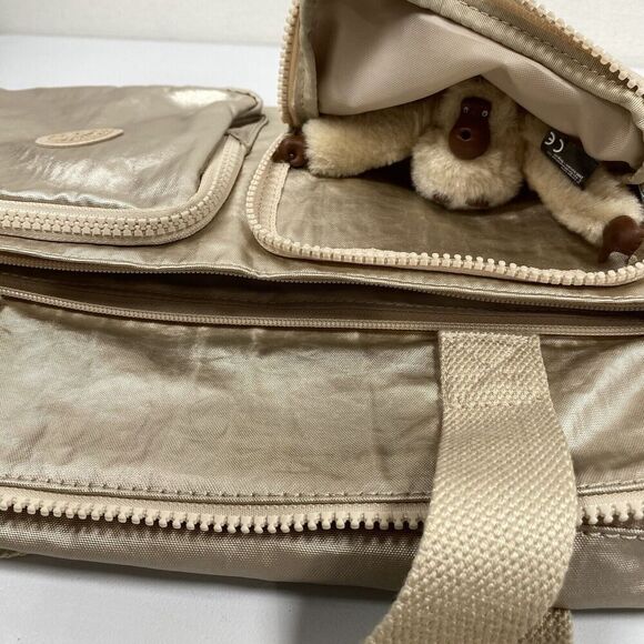 Kipling Cyrene Carry On Travel Bag Crossbody Double Handle Sparkly Gold With Tag - Picture 15 of 16